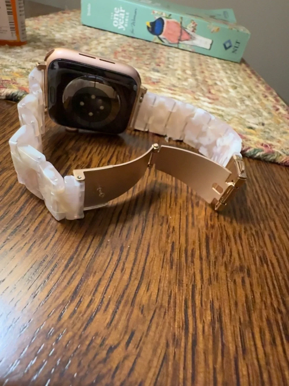 Apple Rose Gold Smartwatch with White Marble Resin Link Band